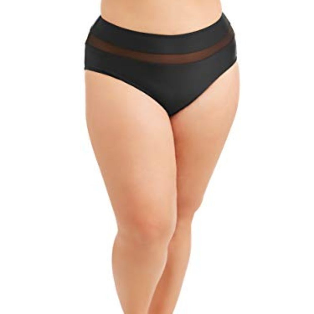 Time and Tru Bikini Bottom Plus Size 3X Black Mesh High‎ Waisted 24W 26W 3XL